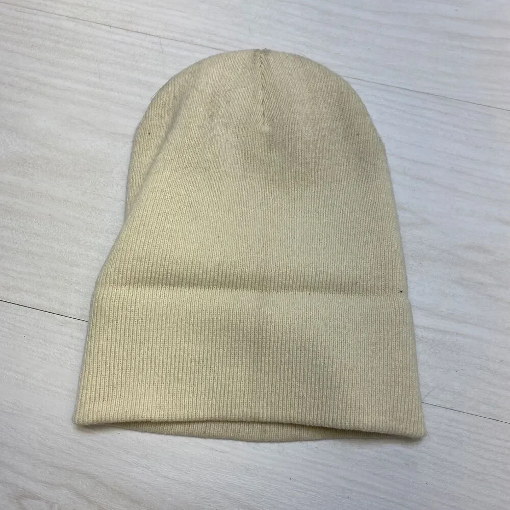 Carhartt Youth Kids‎ One Size Beanie Winter Hat Ivory Acrylic Folded Cuff Logo